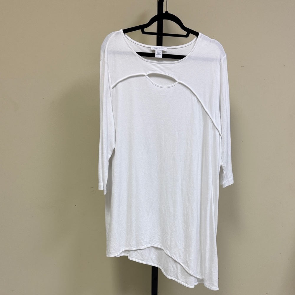 Joan Vass White Asymmetrical Tunic Top